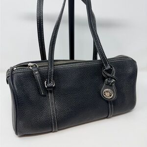 Dooney & Bourke Black Leather Satchel with Contrast Stitching